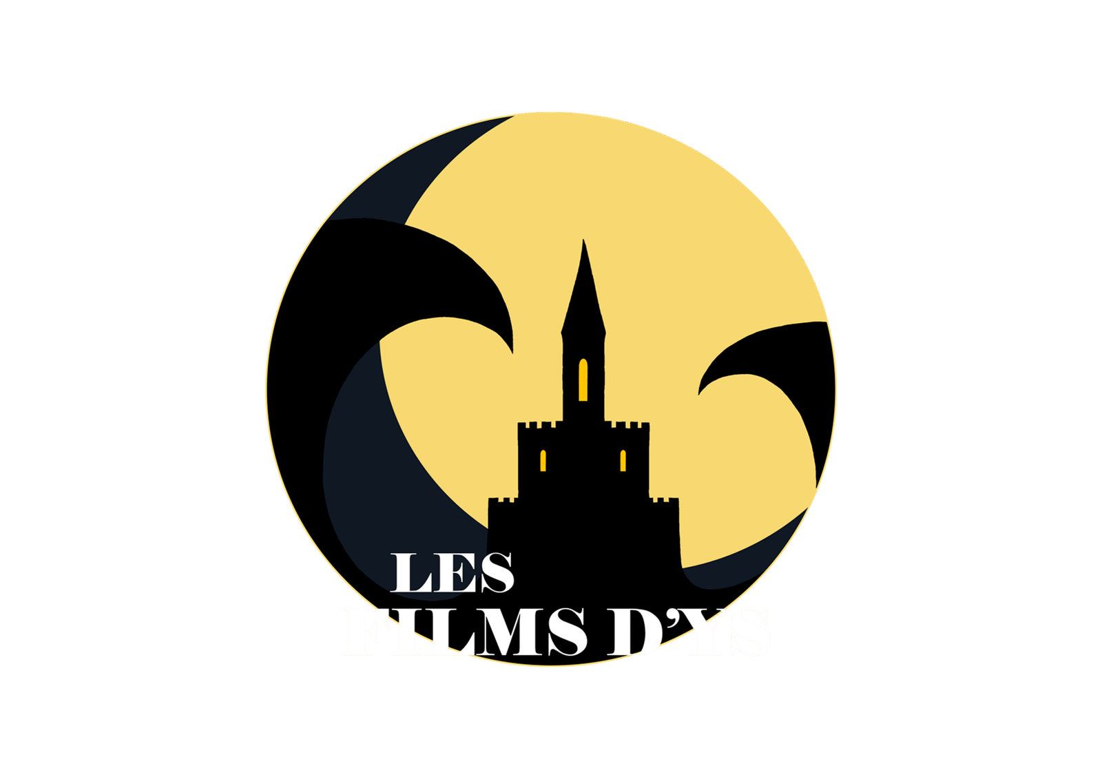 Logo les films d'Ys, un château entouré par des vagues au clair de lune